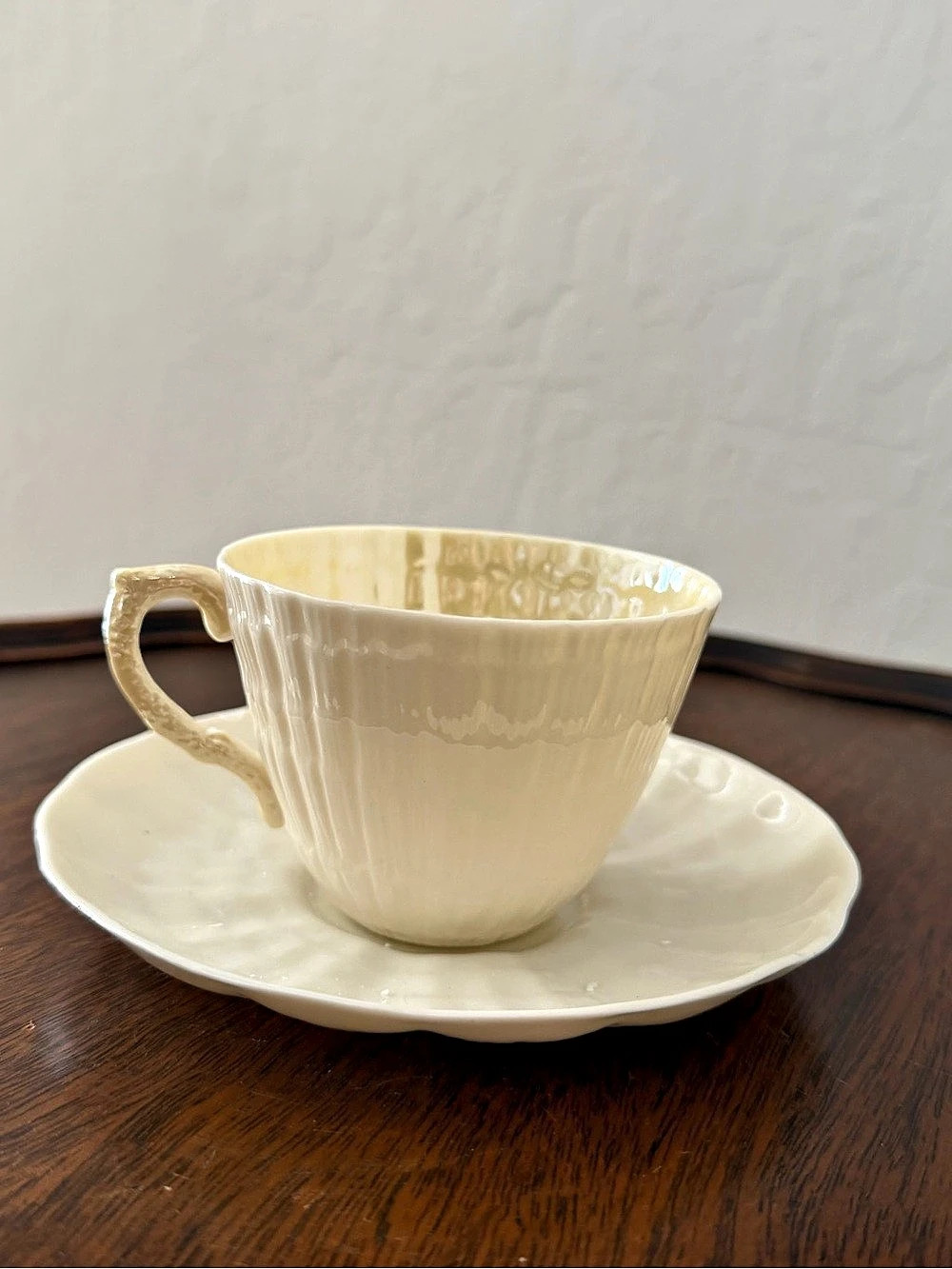 Belleek Neptune Tea Cup & Saucer Cream